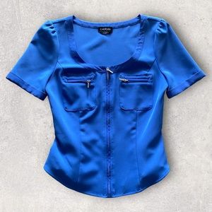 Bebe • Blue Zip-Up Dressy Work Blouse • XXS